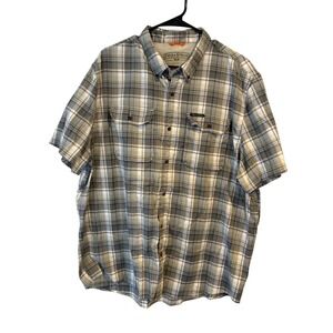 Field & Stream Mens XXL Gray Plaid Short Sleeve Button Down Fishing Shirt‎